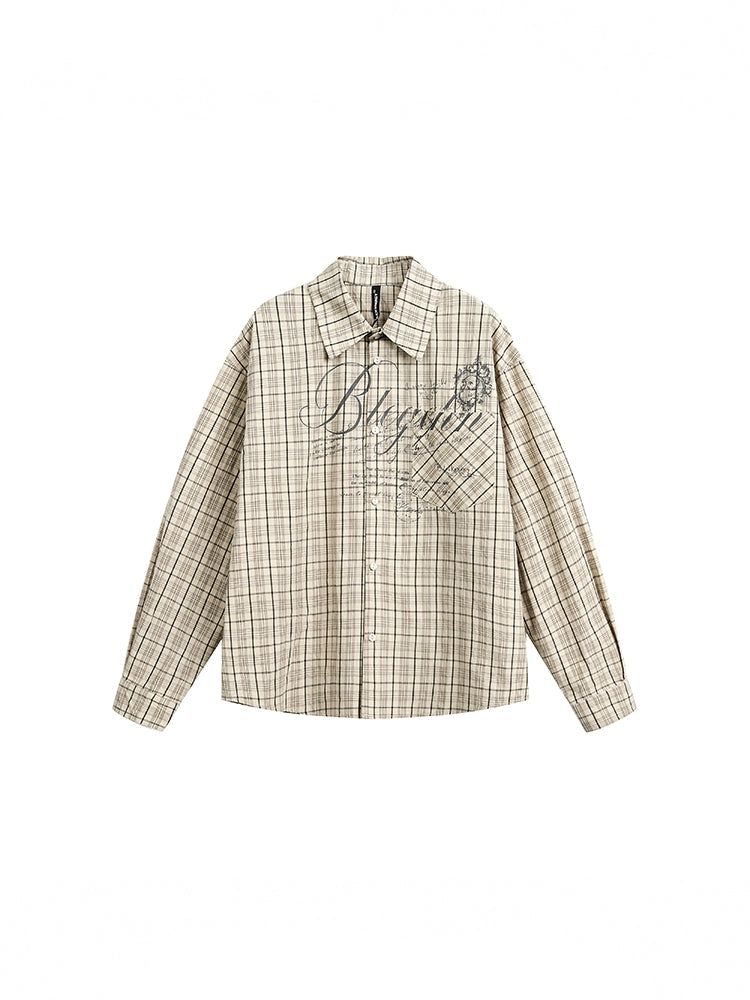 AMERICAN VINTAGE LETTER PRINT CHECK SHIRT JACKET