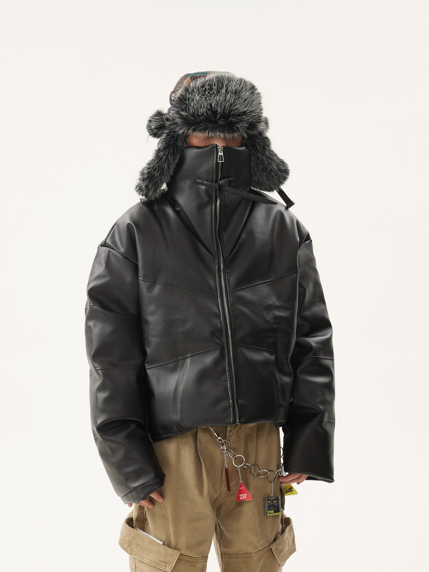 HIGH NECK PU LEATHER JACKET