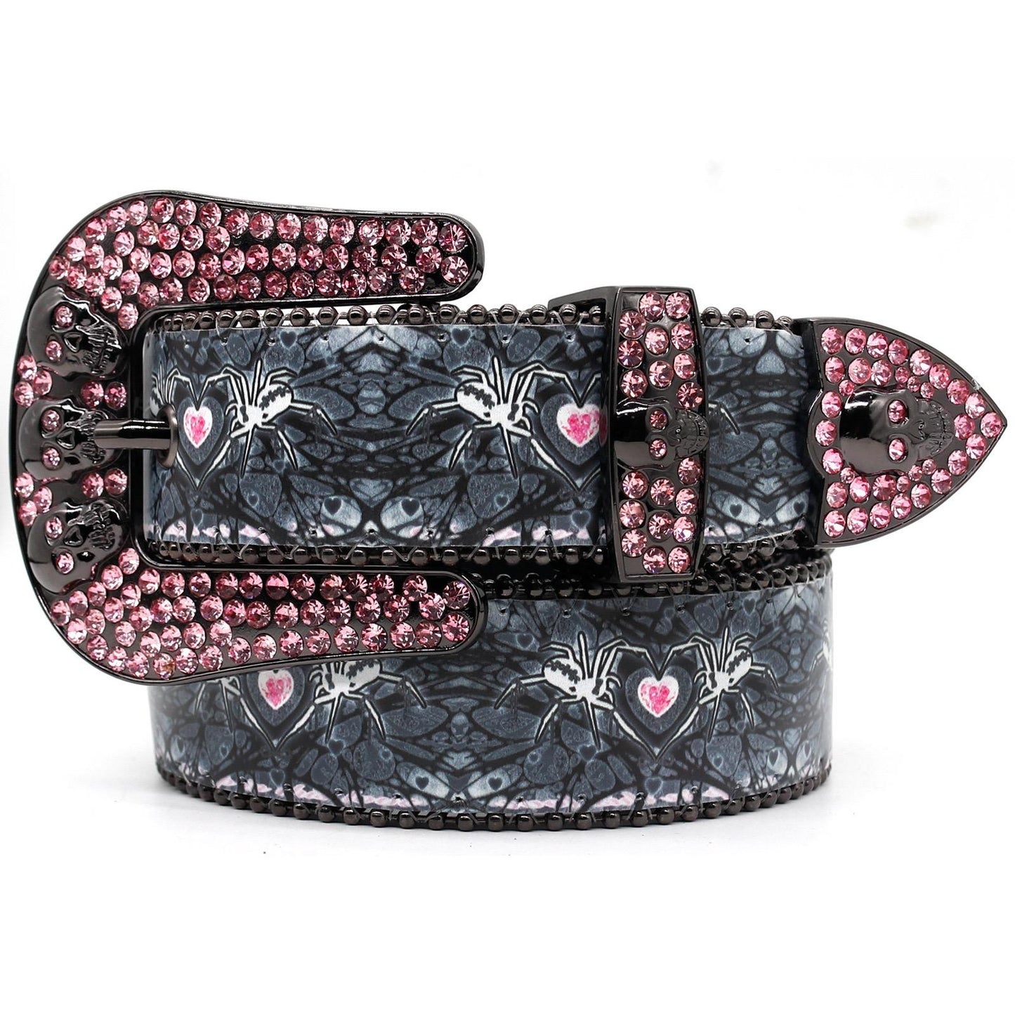 PINK RHINESTONE SPIDER HEART BELT