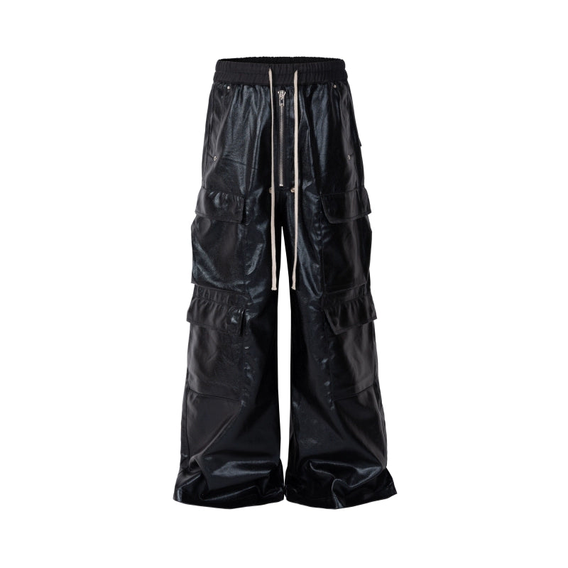 GLOSSY CARGO LEATHER PANTS