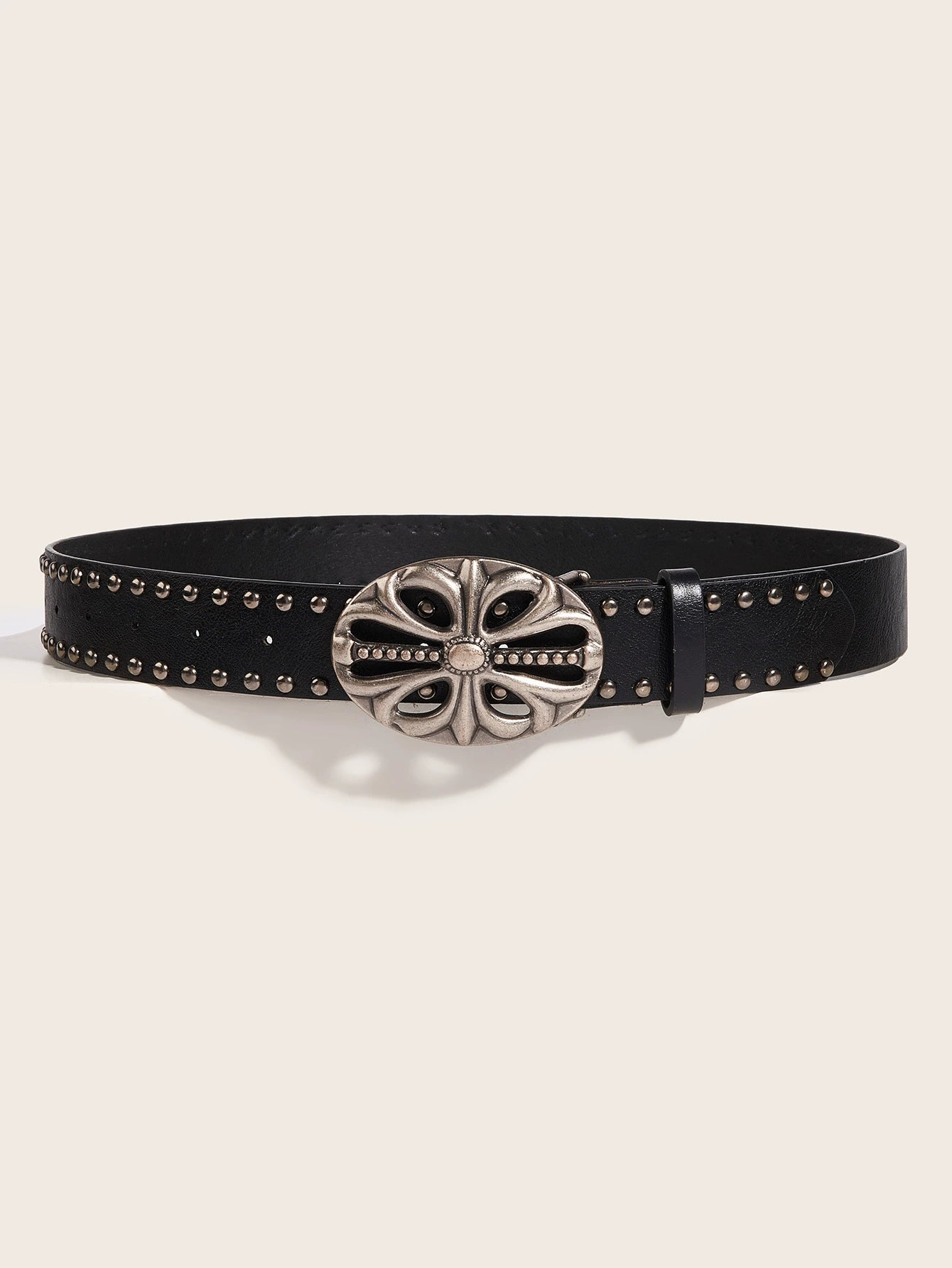 OVAL CROSS EMBOSSED BUCKLE STUD BELT