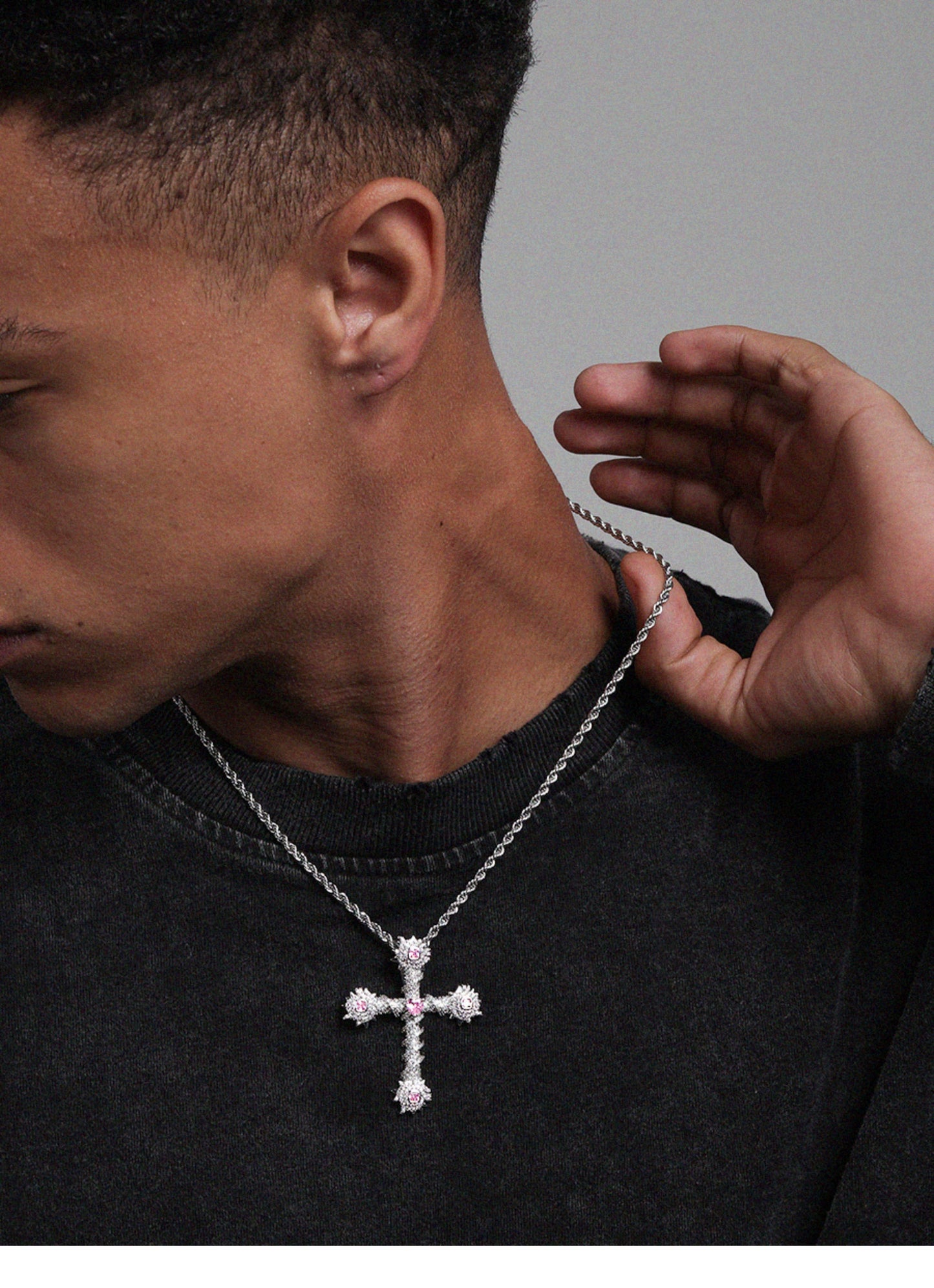 THORN PINK ICED CROSS NECKLACE