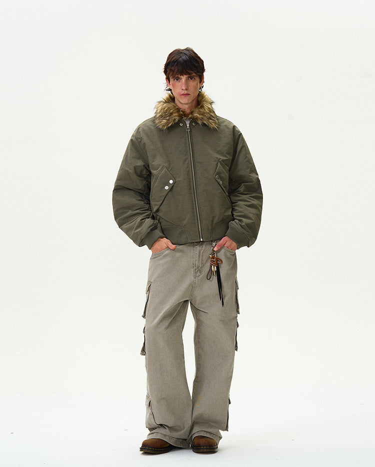 FUR COLLAR BOMBER JACKET