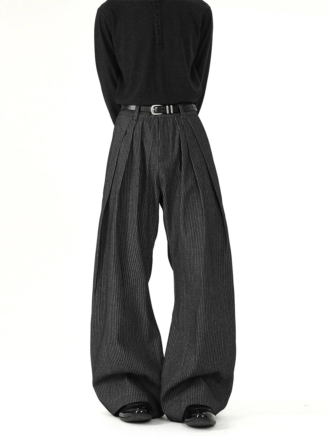SHADOW STRIPE WIDE-LEG SLACKS