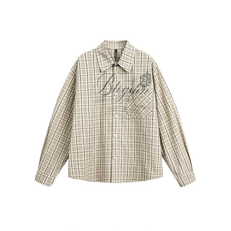 AMERICAN VINTAGE LETTER PRINT CHECK SHIRT JACKET