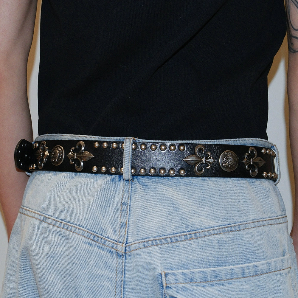 FLEUR STUDDED LEATHER DROP BELT