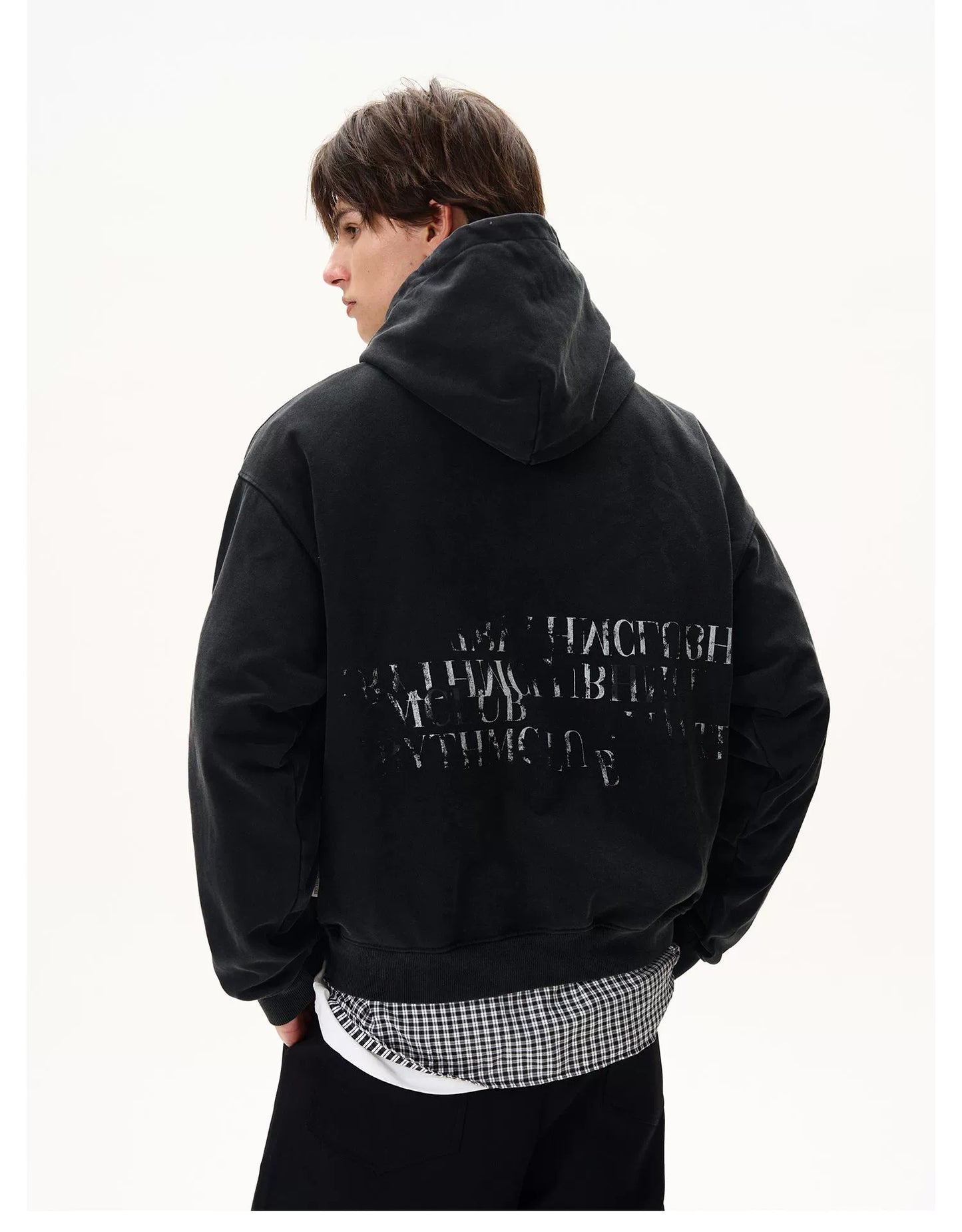 LETTER PRINT WASHED HOODIE