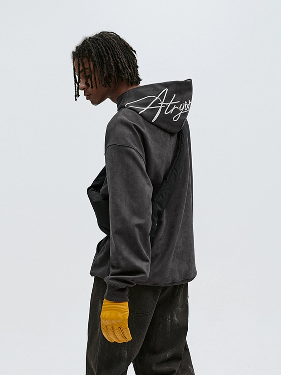 SCRIPT EMBROIDERIED SUEDE WASHED HOODIE