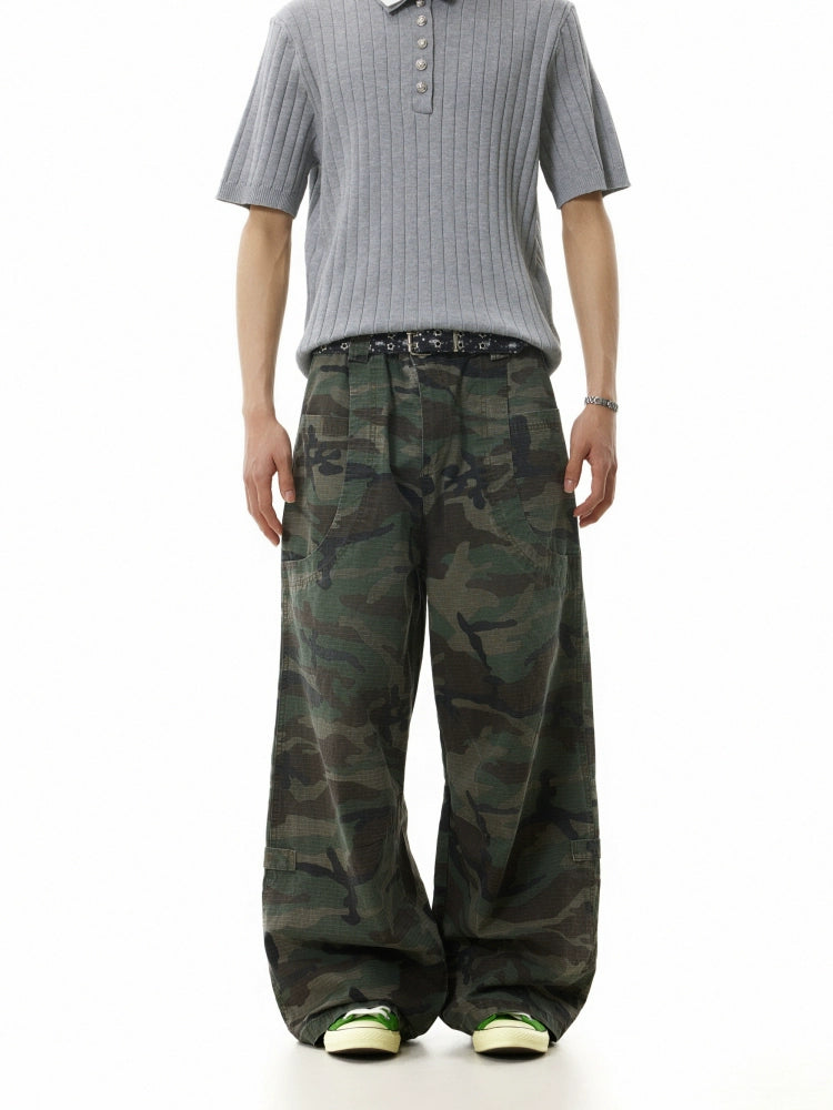 WASHED FADED CAMOUFLAGE CARGO PANTS