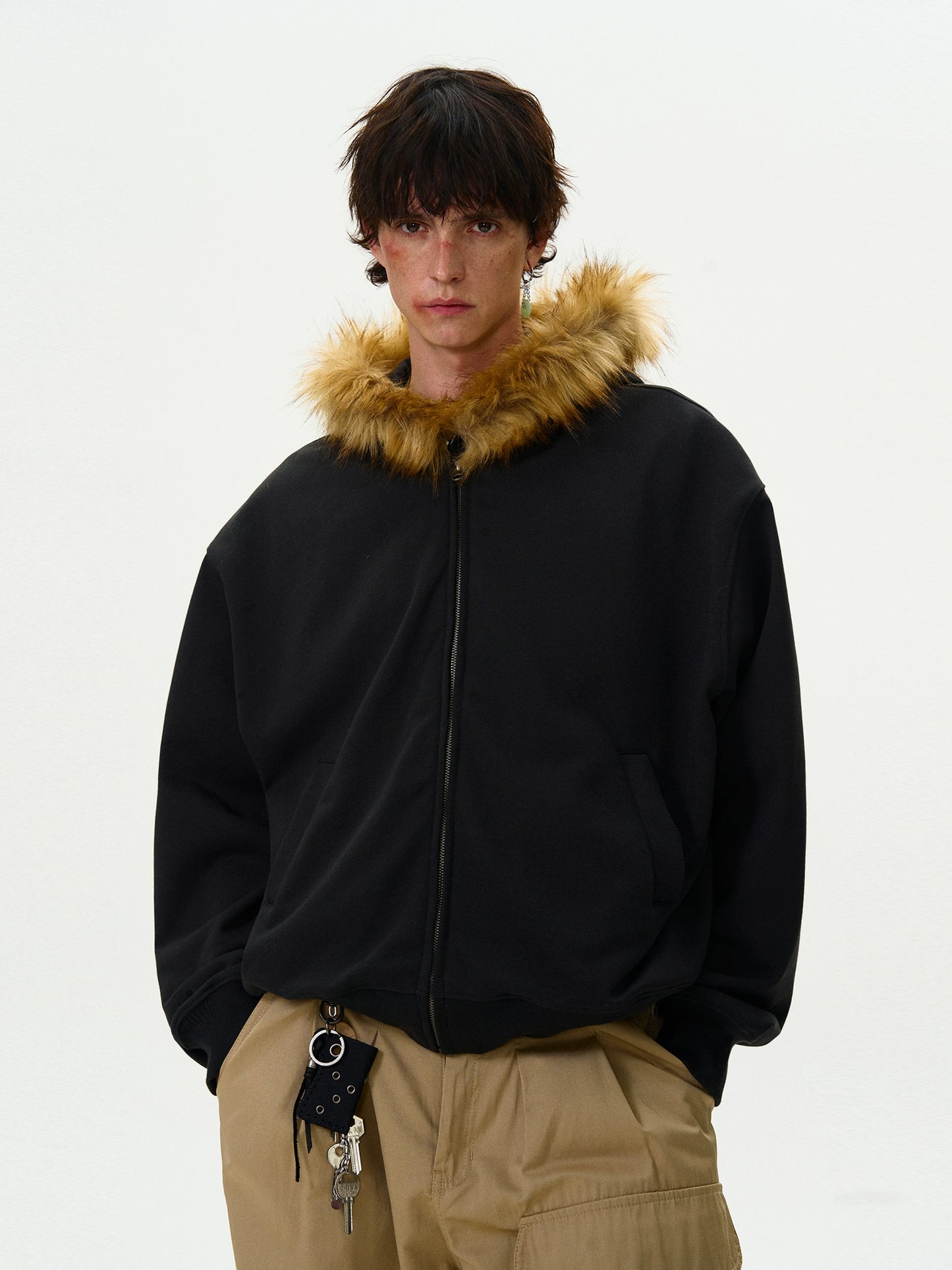 FUR ZIPPED HOODIE