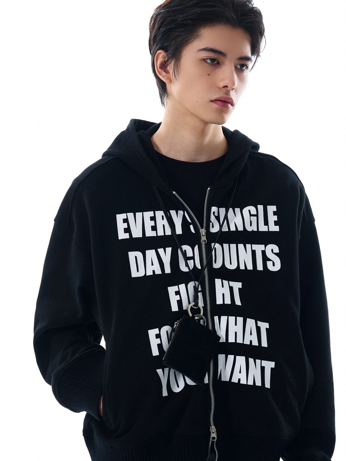 LETTER PRINT ZIPPED HOODIE