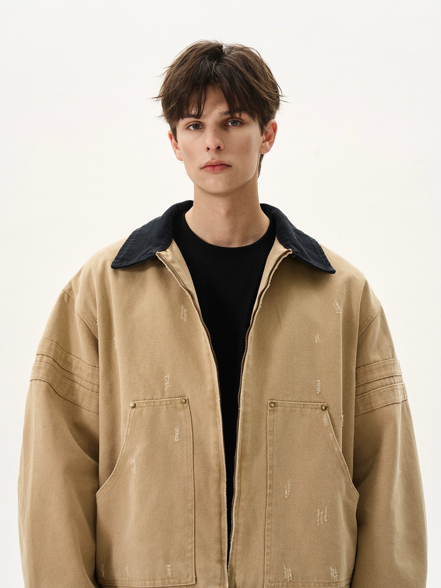 DISTRESSED CROPED WORK JACKET