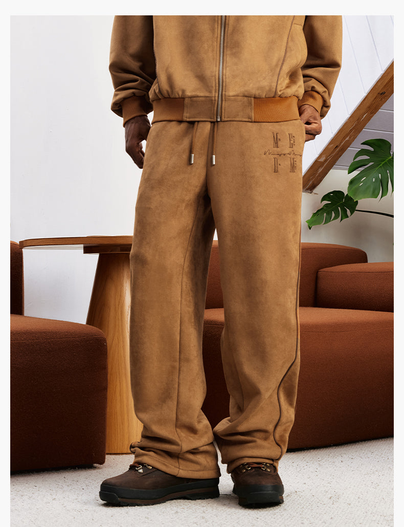 MEDM EMBROIDERY SUEDE TRACK PANTS