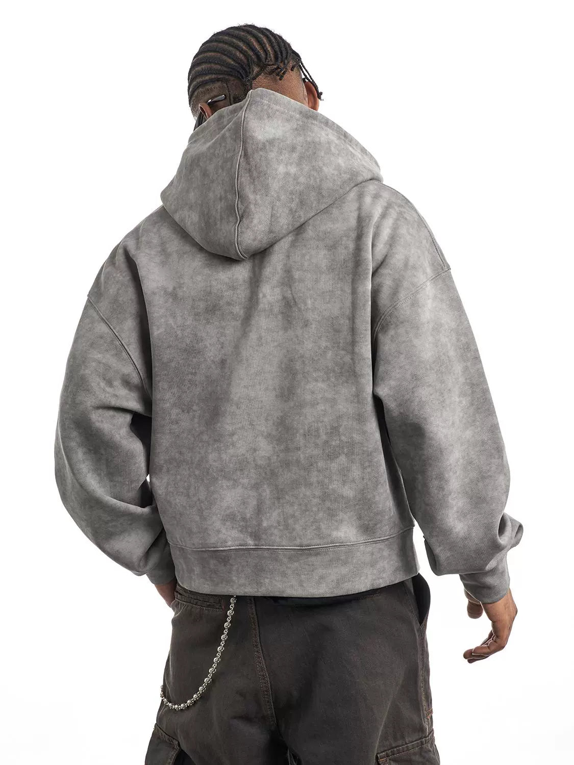 DISTRESSED WASHED ZIP UP HOODIE