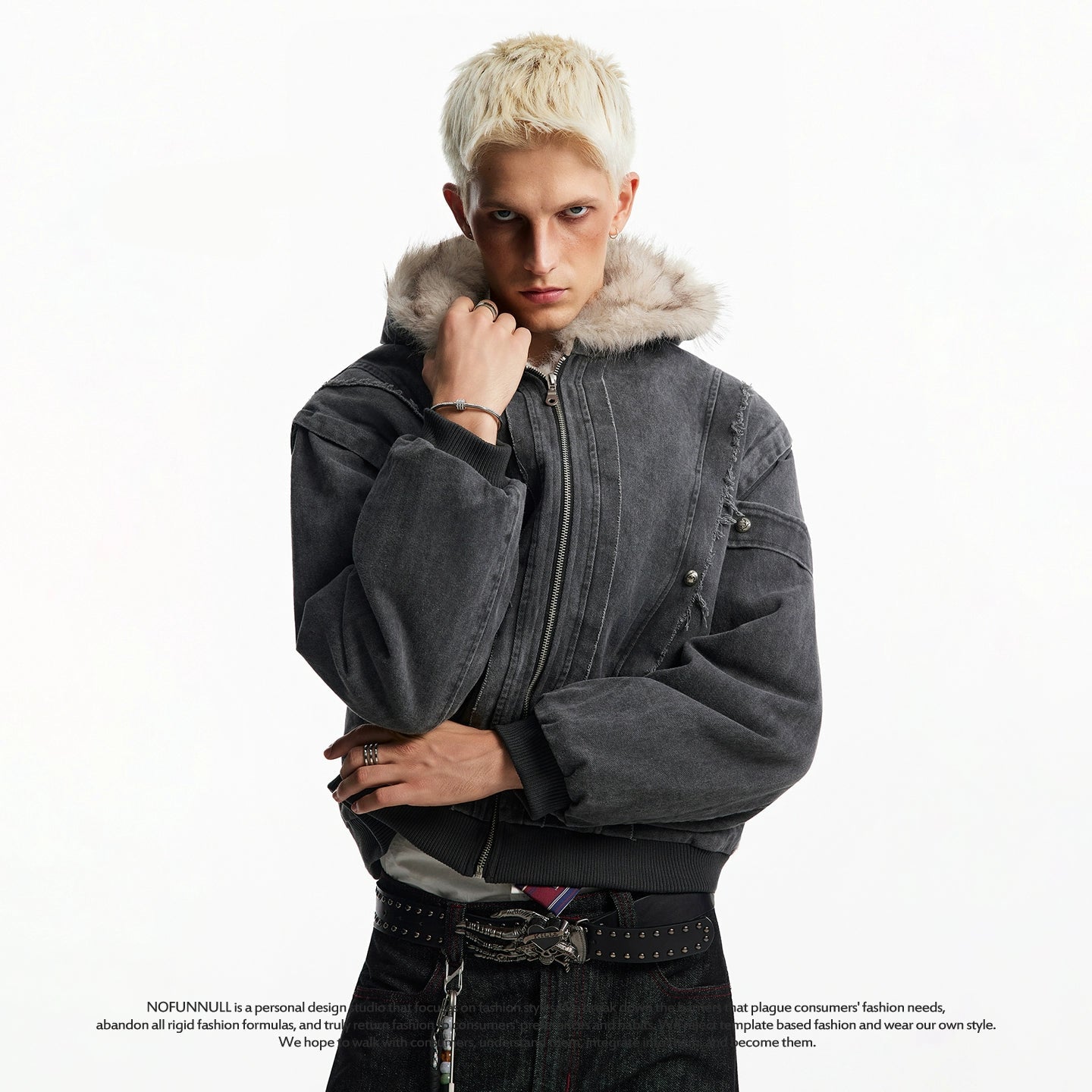 VINTAGE DISTRESSED FUR HOODED JACKET