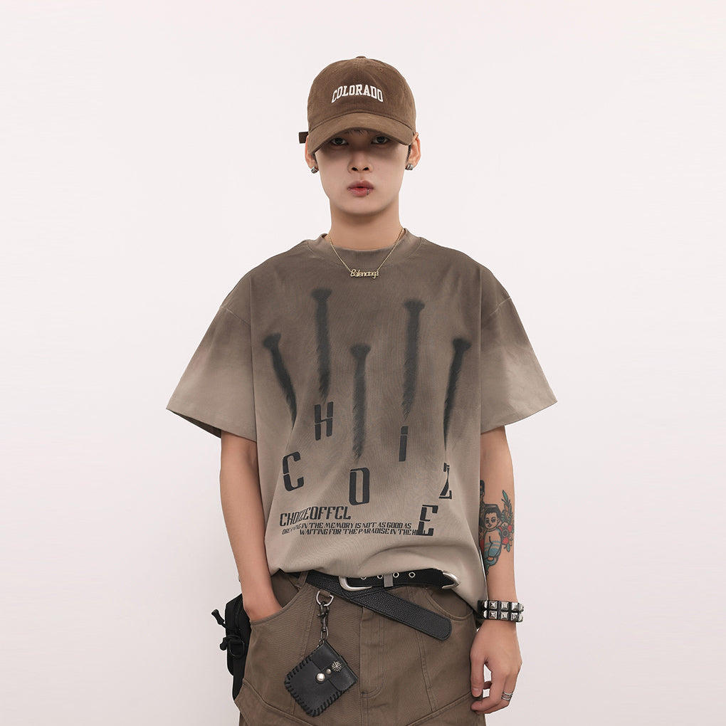 NAIL GRADIENT WASHED DISTRESSED T-SHIRT
