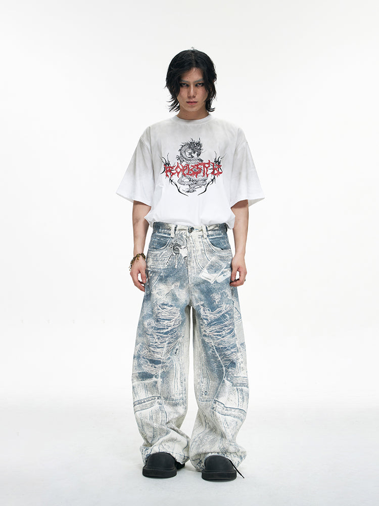 3D PRINT TRACE BAGGY DENIM PANTS