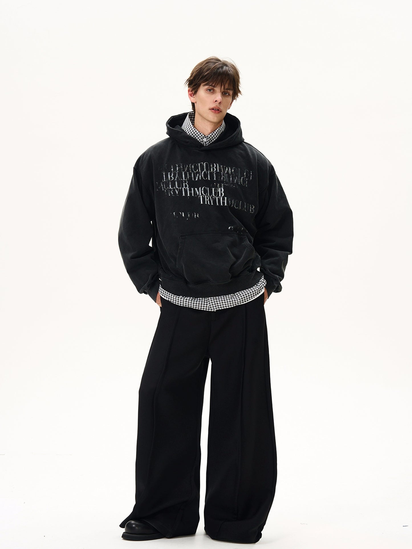 LETTER PRINT WASHED HOODIE