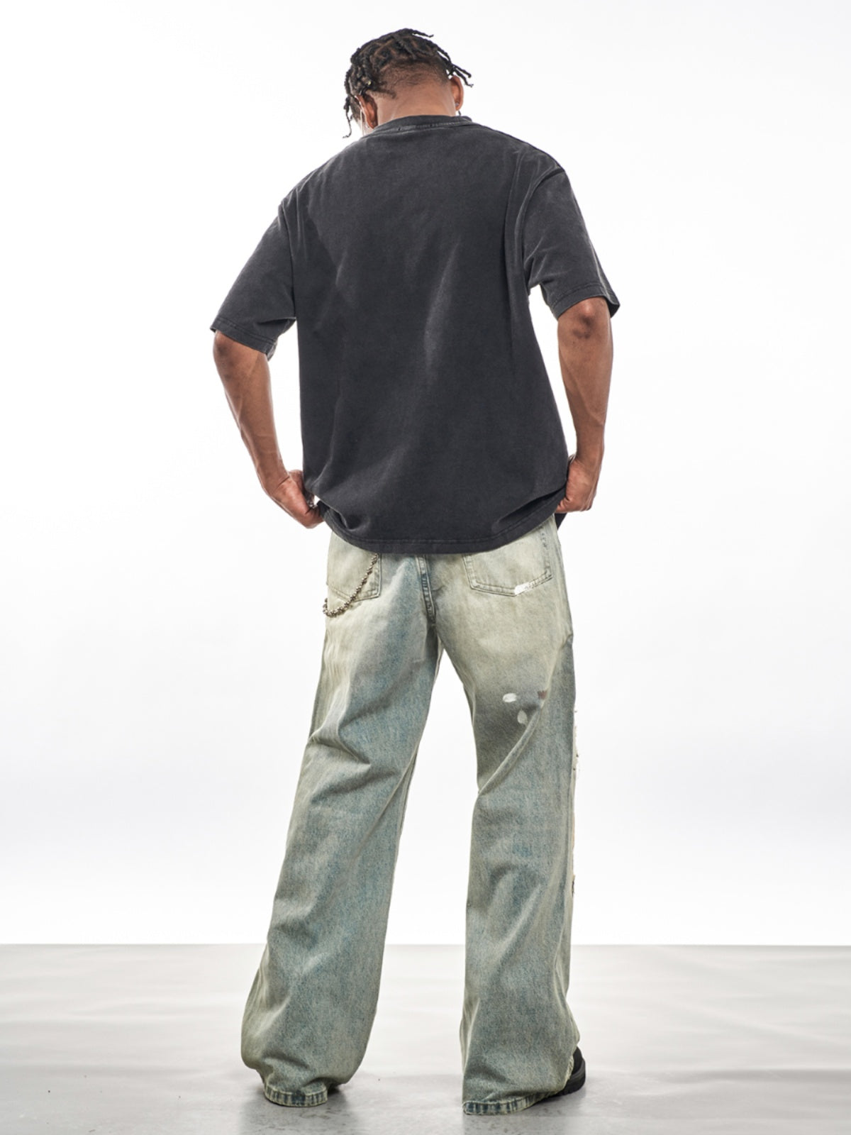 DESTRUCTION WASHED DAMAE DENIM PANTS