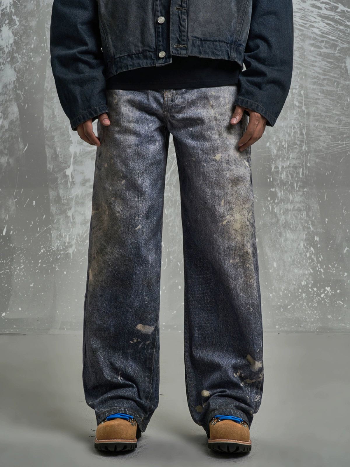 PAINT WASHED DISTRESSED DENIM PANTS