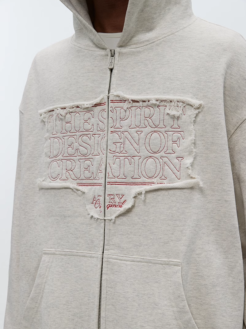 PATCH EMBROIDERED HEAVY ZIPPED HOODIE