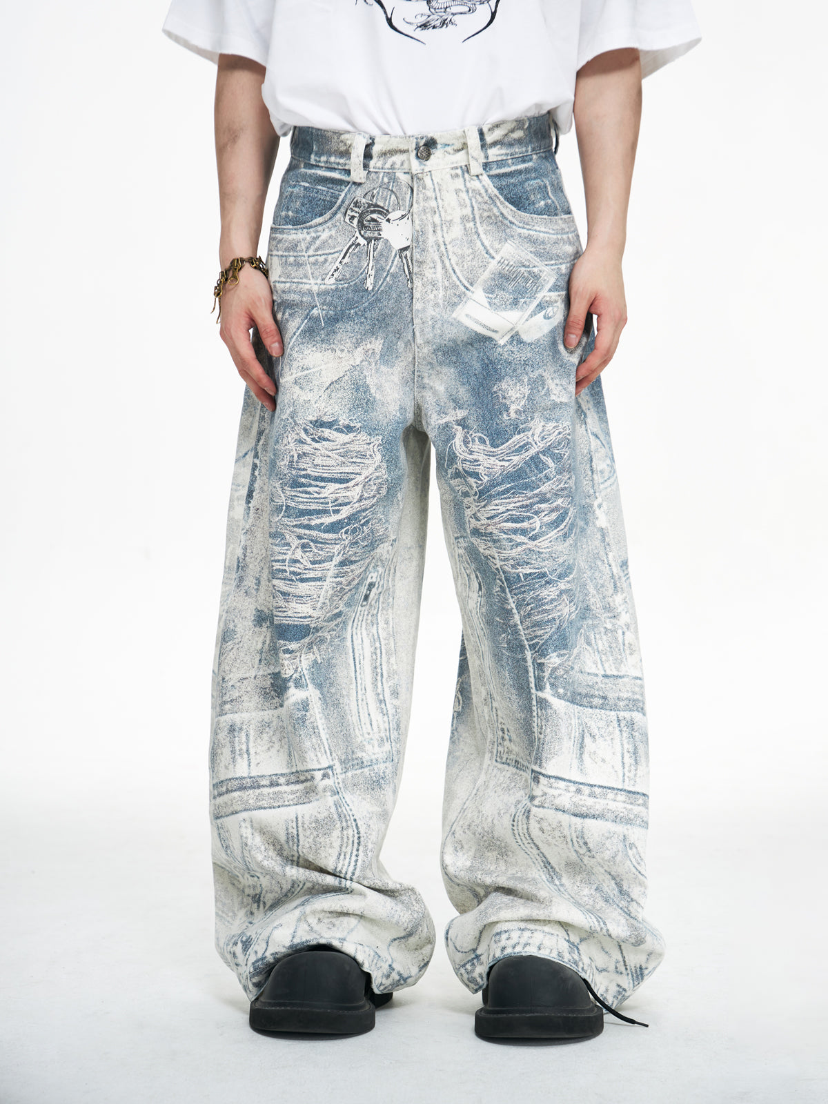 3D PRINT TRACE BAGGY DENIM PANTS