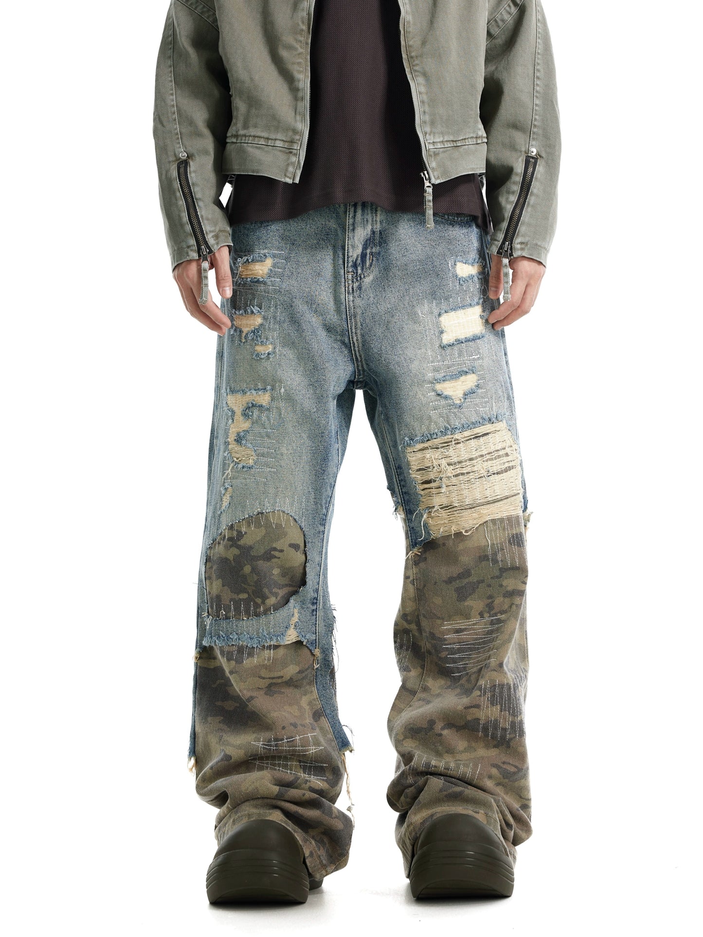 LAYERDE DAMAGE DENIM PANTS