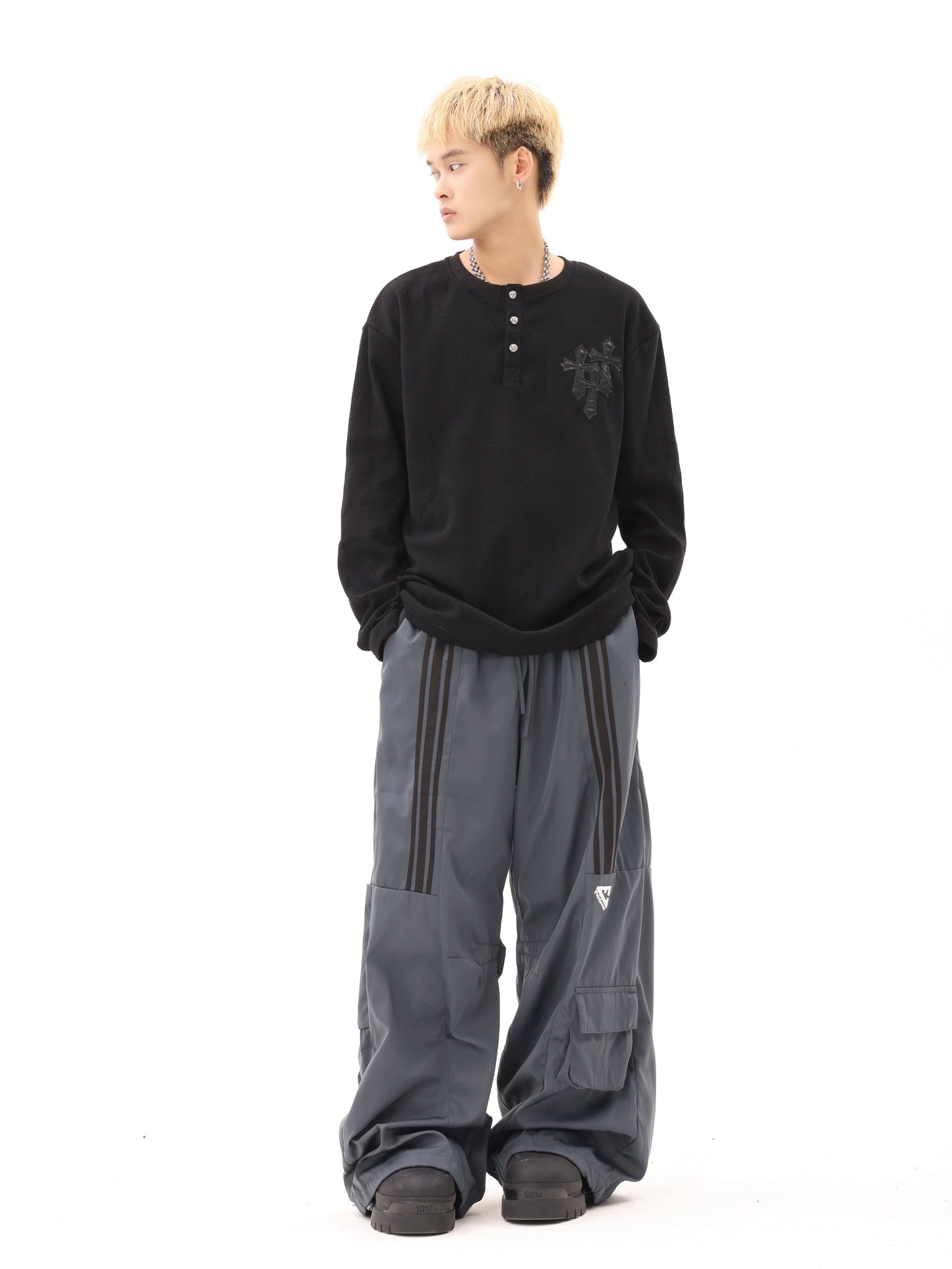 STRIPE MULTI POCKET CARGO TRACK PANTS