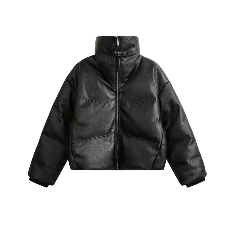 HIGH NECK PU LEATHER JACKET
