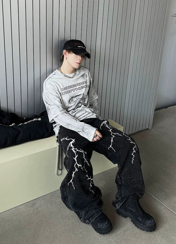 WASHED NUMBER GRAPHIC LONNG SLEEVE TEE