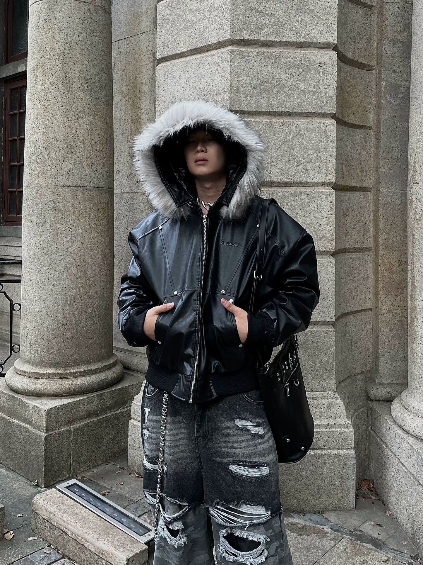 VINTAGE FUR PU LEATHER JACKET