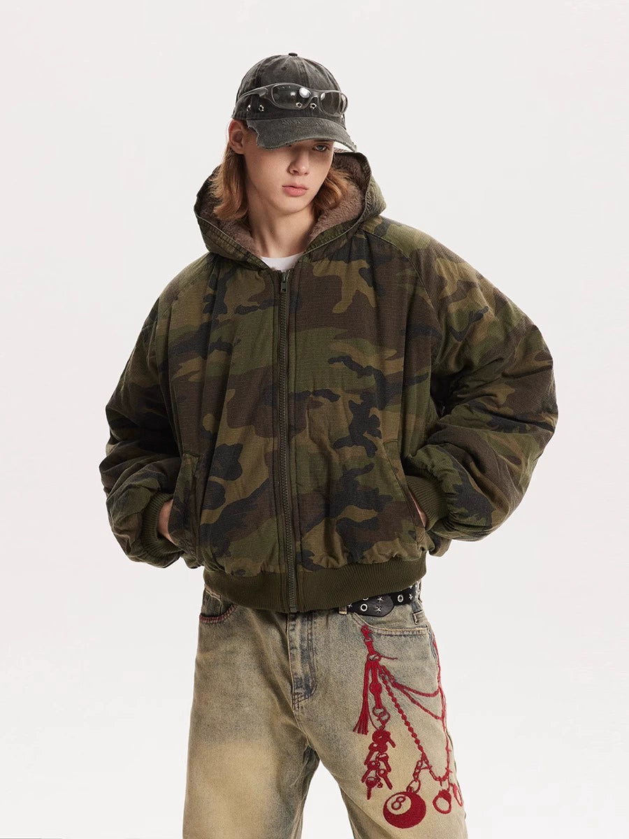 CAMOUFLAGE FUR BOMBER JACKET