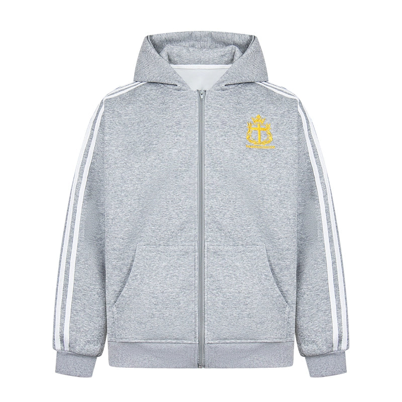 EMBROIDERY STRIPE ZIPPED HOODIE & SWEAT PANTS