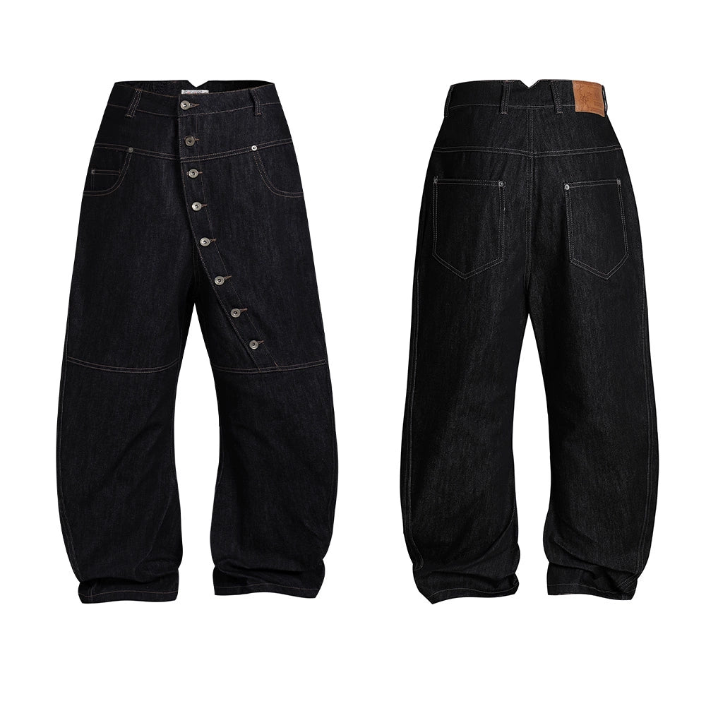 ASYMMETRIC BUTTON BAGGY DENIM