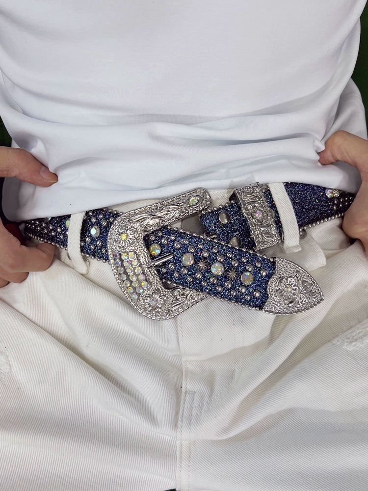 RHINESTONE SILVER STUDDED BUCKLE BELT
