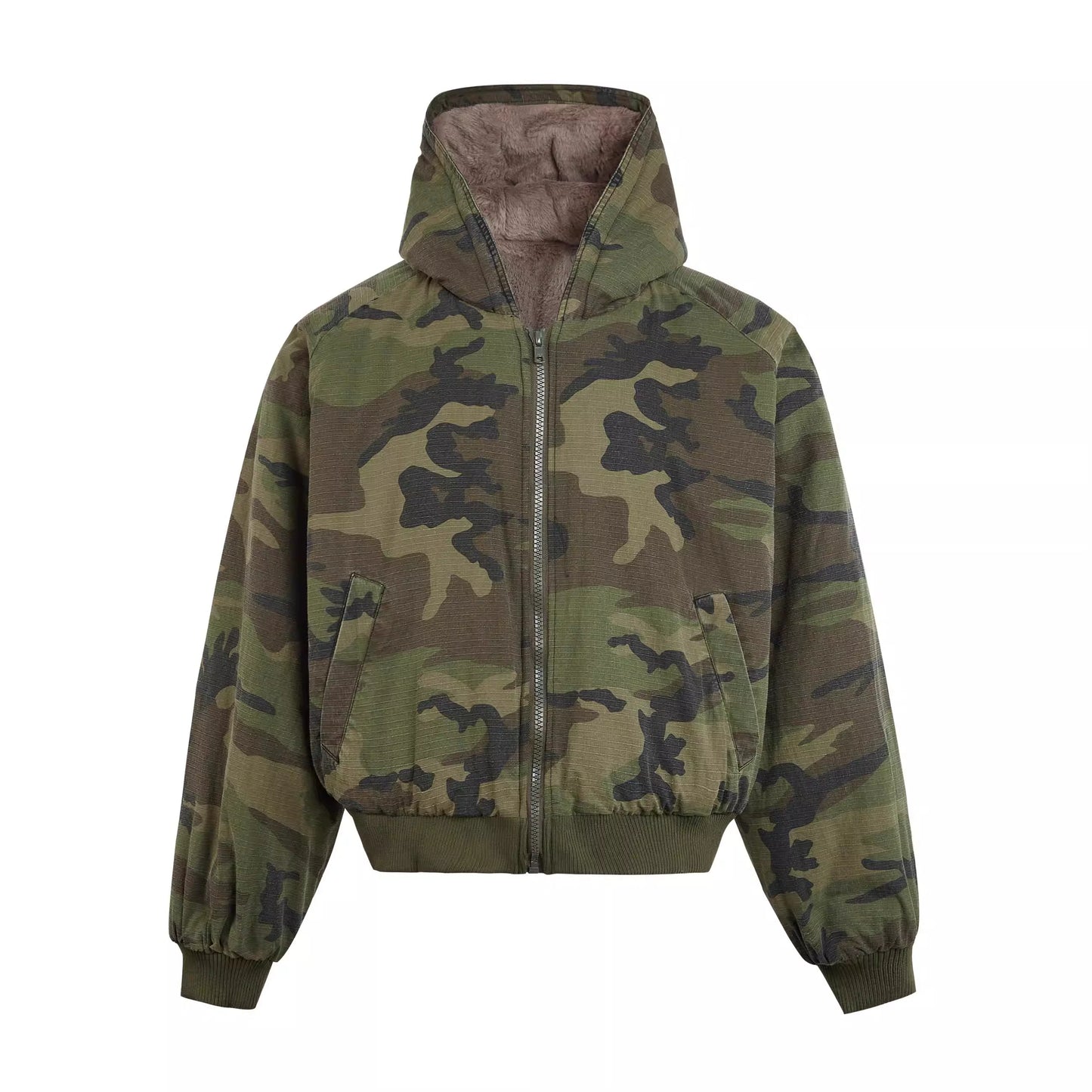 CAMOUFLAGE FUR BOMBER JACKET