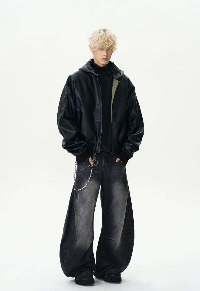 REVERSIBLE PU LEATHER HOODED JACKET