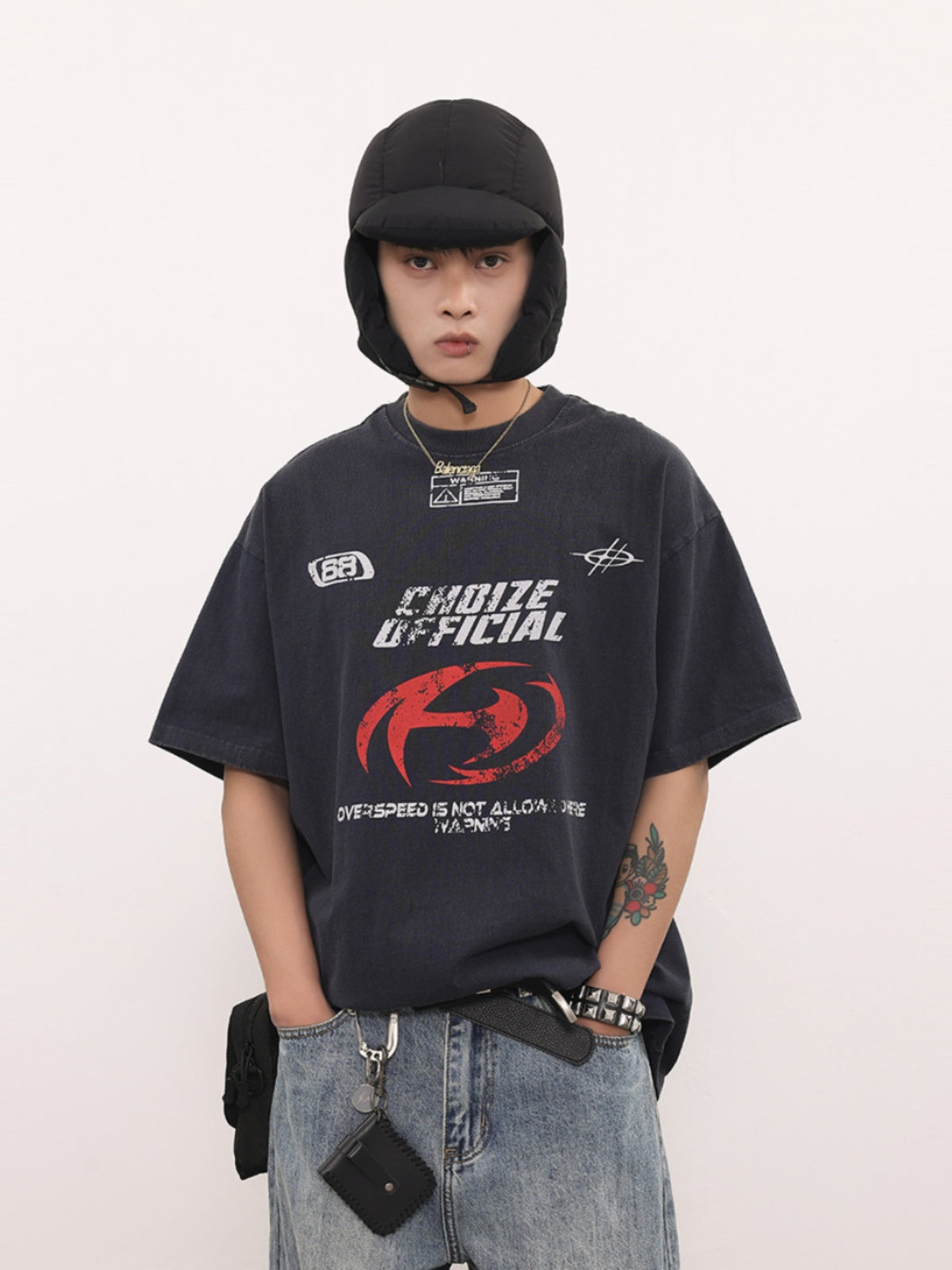 VINTAGE WASHED DISTRESSED BIKER -SHIRT