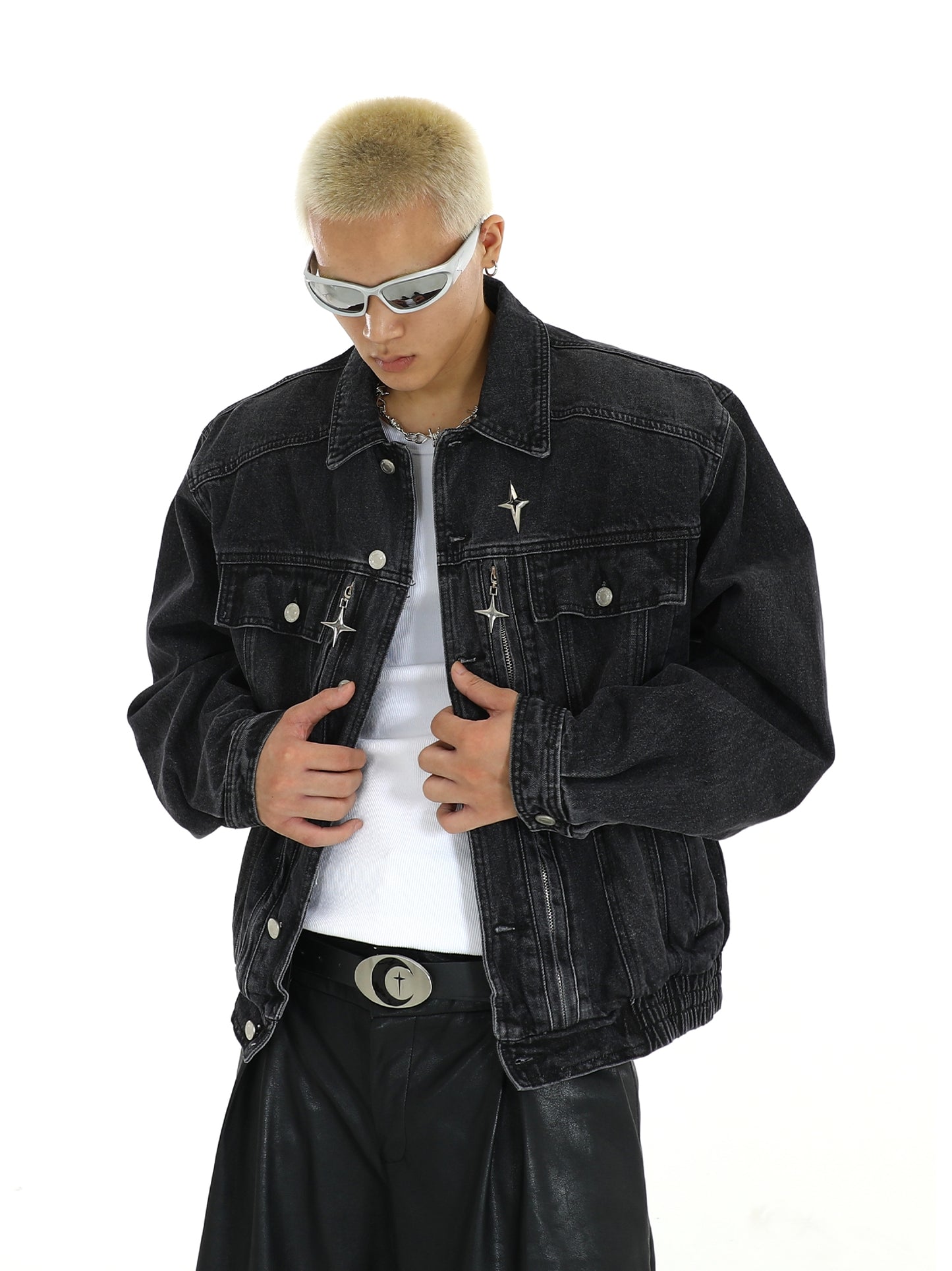 HEAVY WASH METAL ZIPPER DENIM JACKET