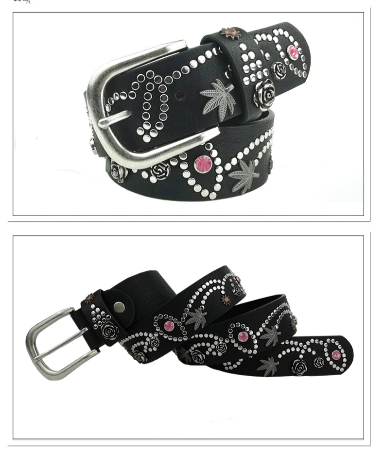 STUDDED PAISLEY FLOWER GEMSTONE BELT