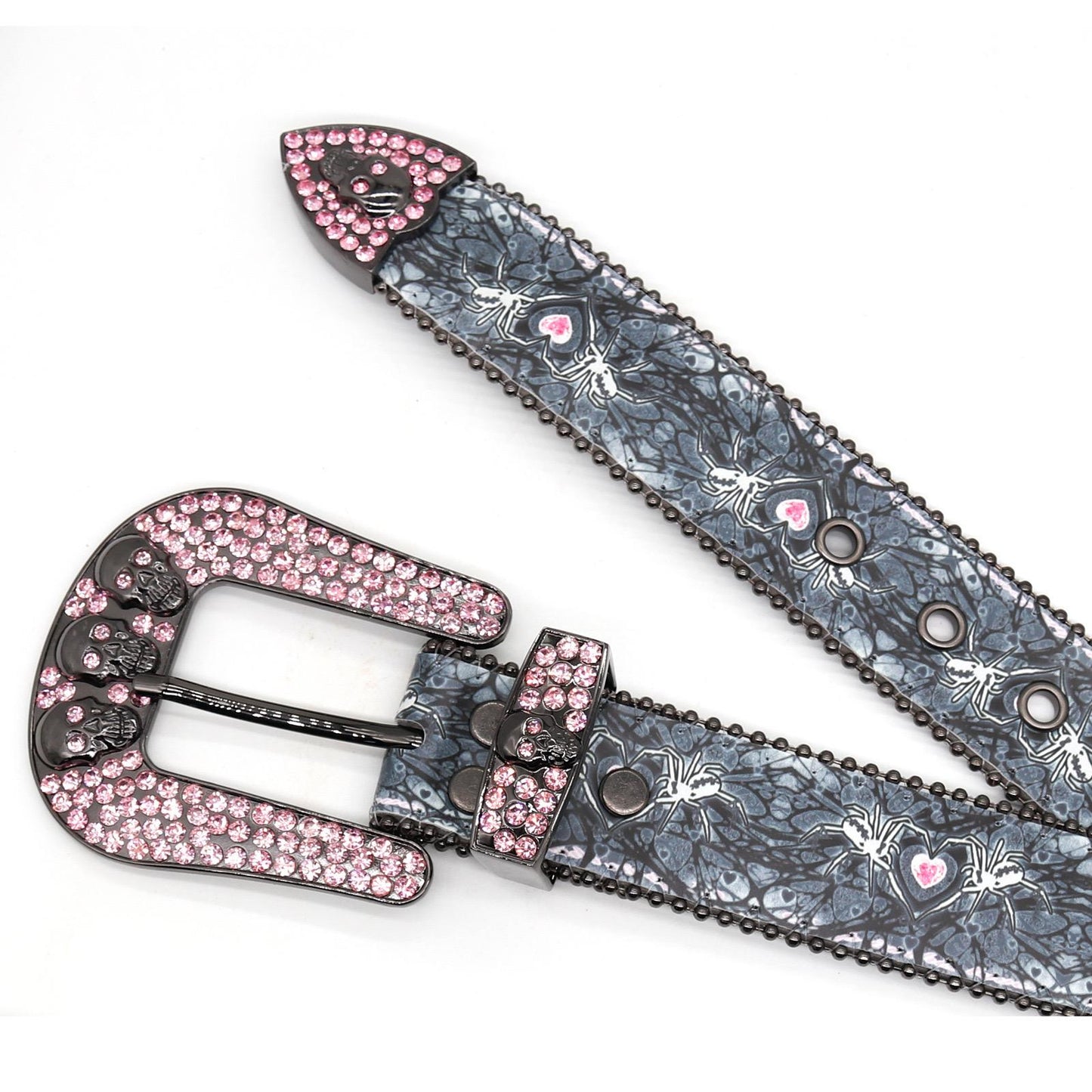 PINK RHINESTONE SPIDER HEART BELT