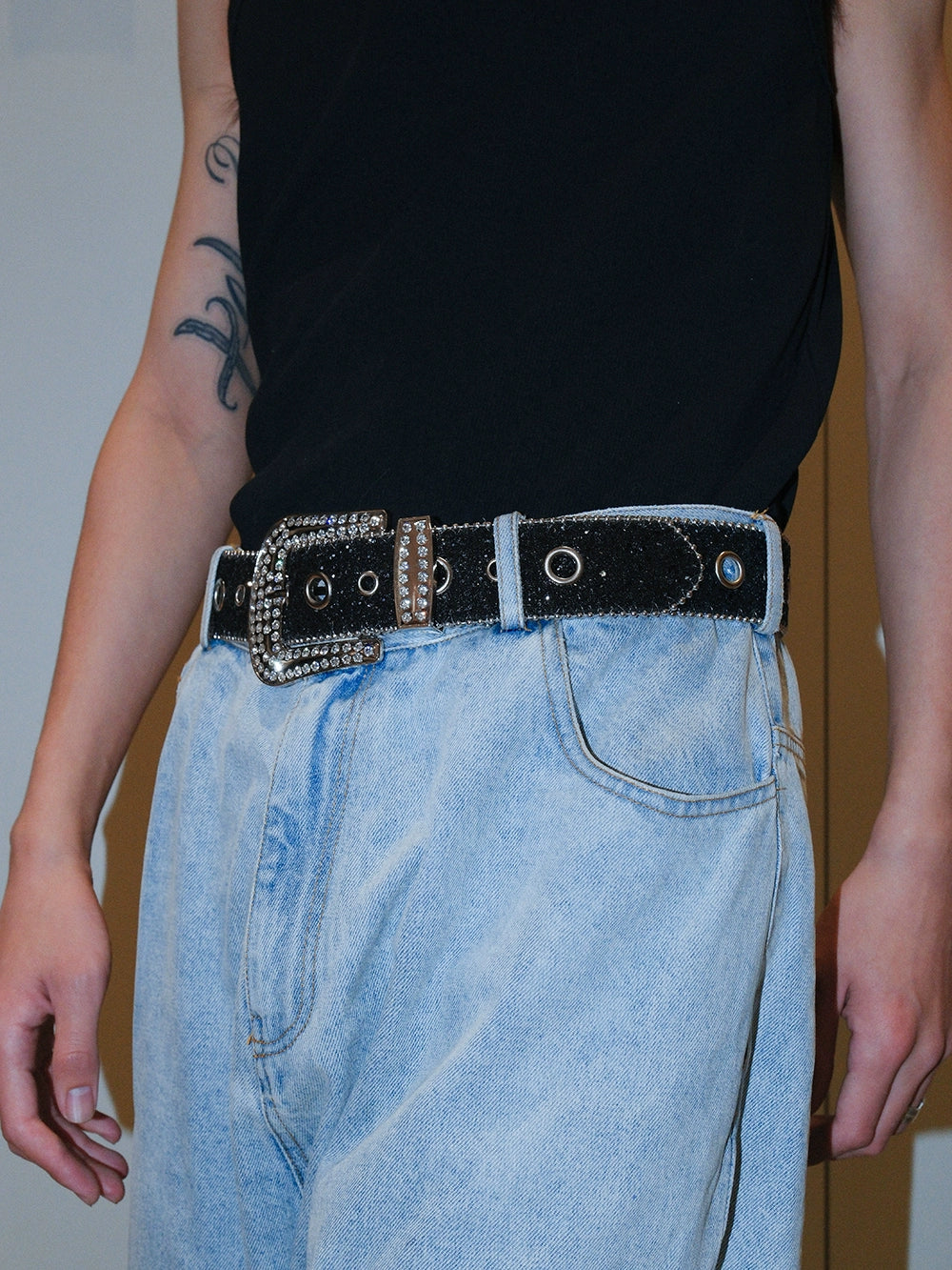 BLACK GLITTER RHINESTONE BELT