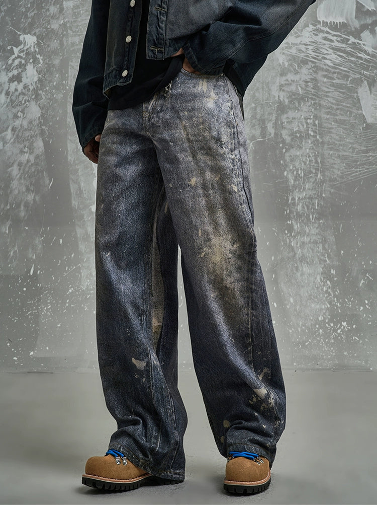 PAINT WASHED DISTRESSED DENIM PANTS