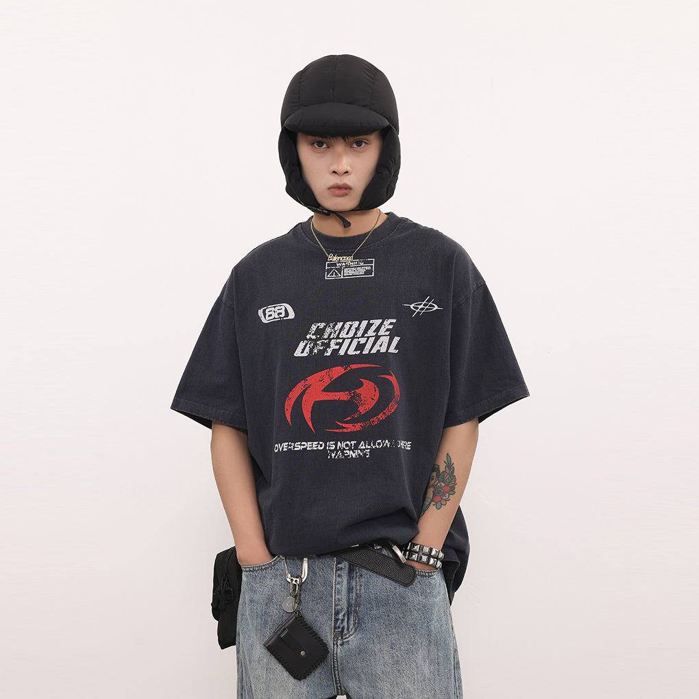 VINTAGE WASHED DISTRESSED BIKER -SHIRT