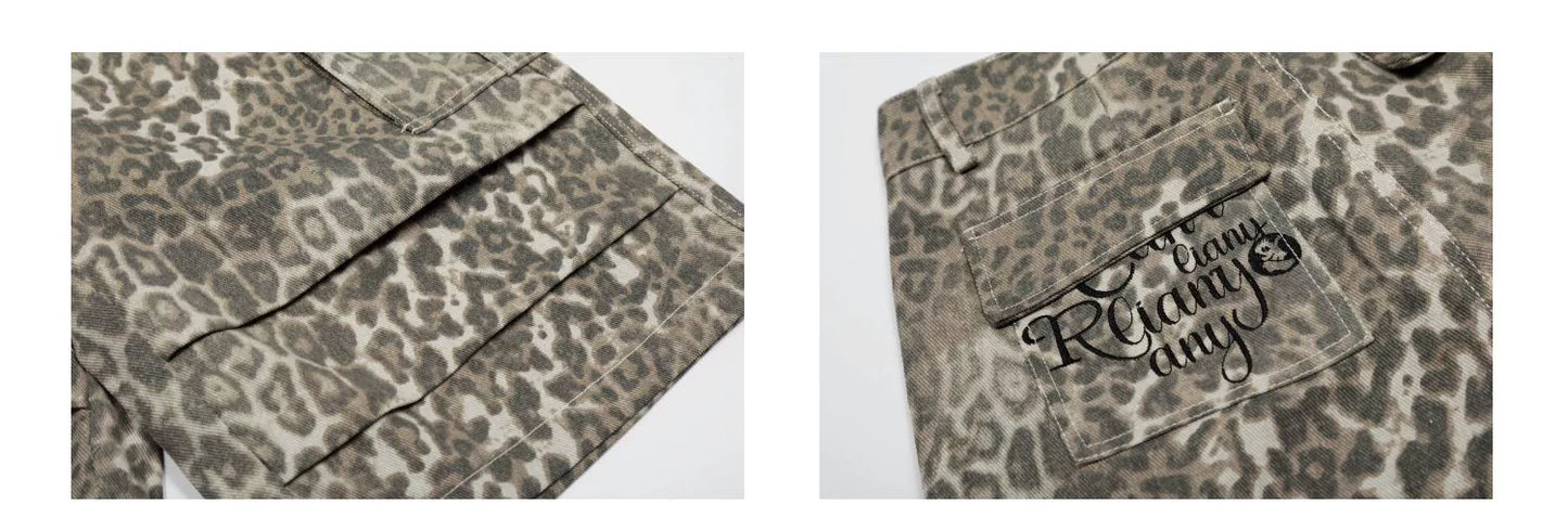 VINATGE DISTRESSED LEOPARD CARGO SHORTS