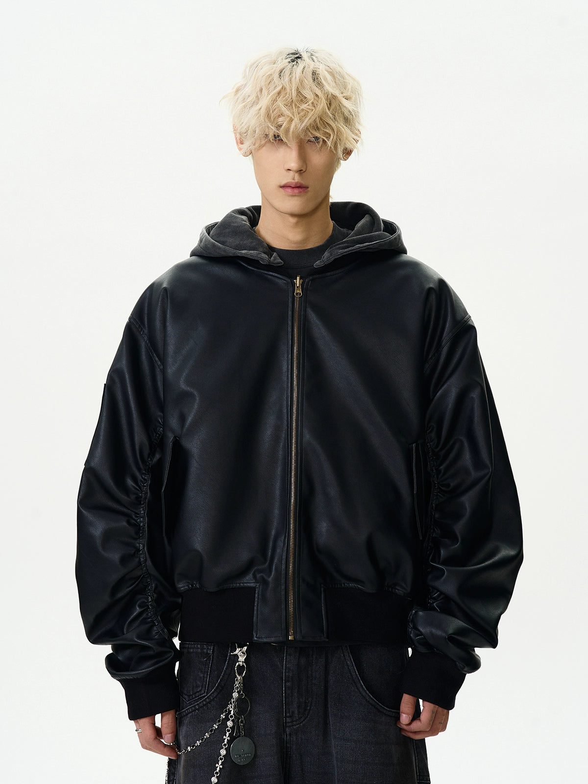REVERSIBLE PU LEATHER HOODED JACKET