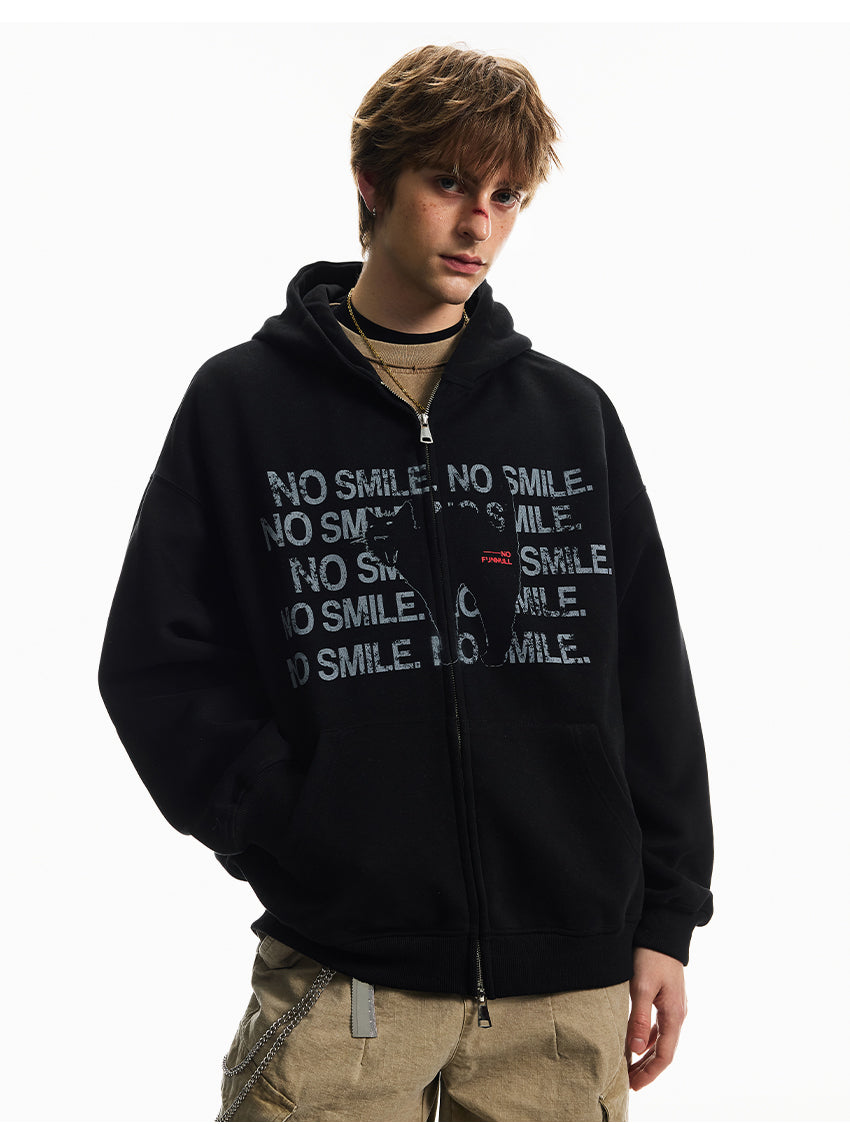 LETTER PRINT ZIPPED HOODIE