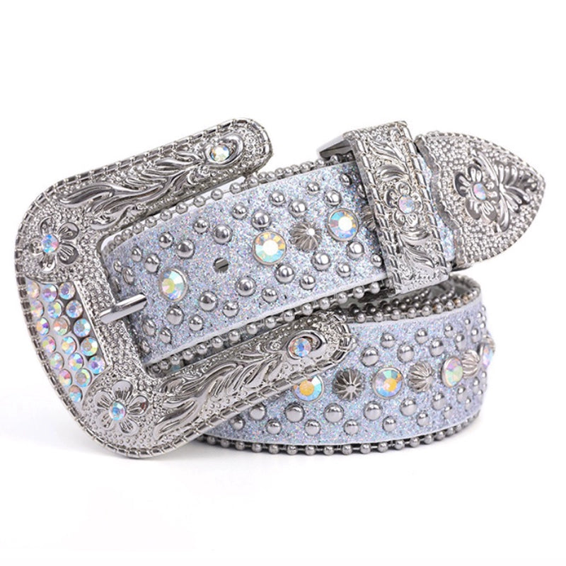 RHINESTONE SILVER STUDDED BUCKLE BELT