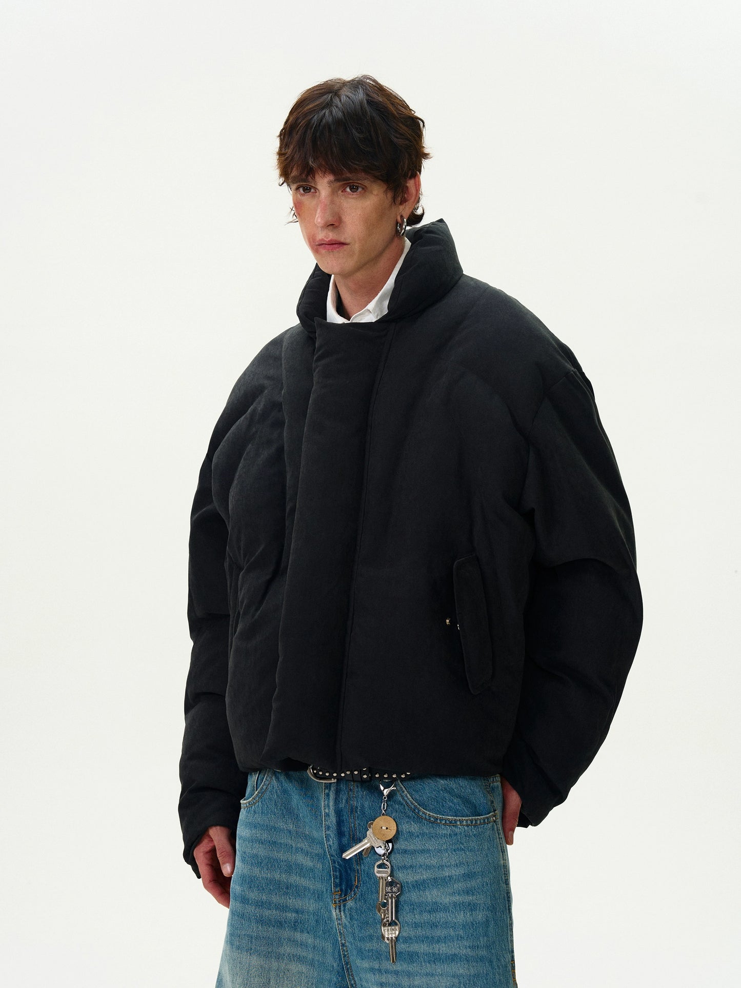 DISTRESSED BRUSHED PUFFER JACKET