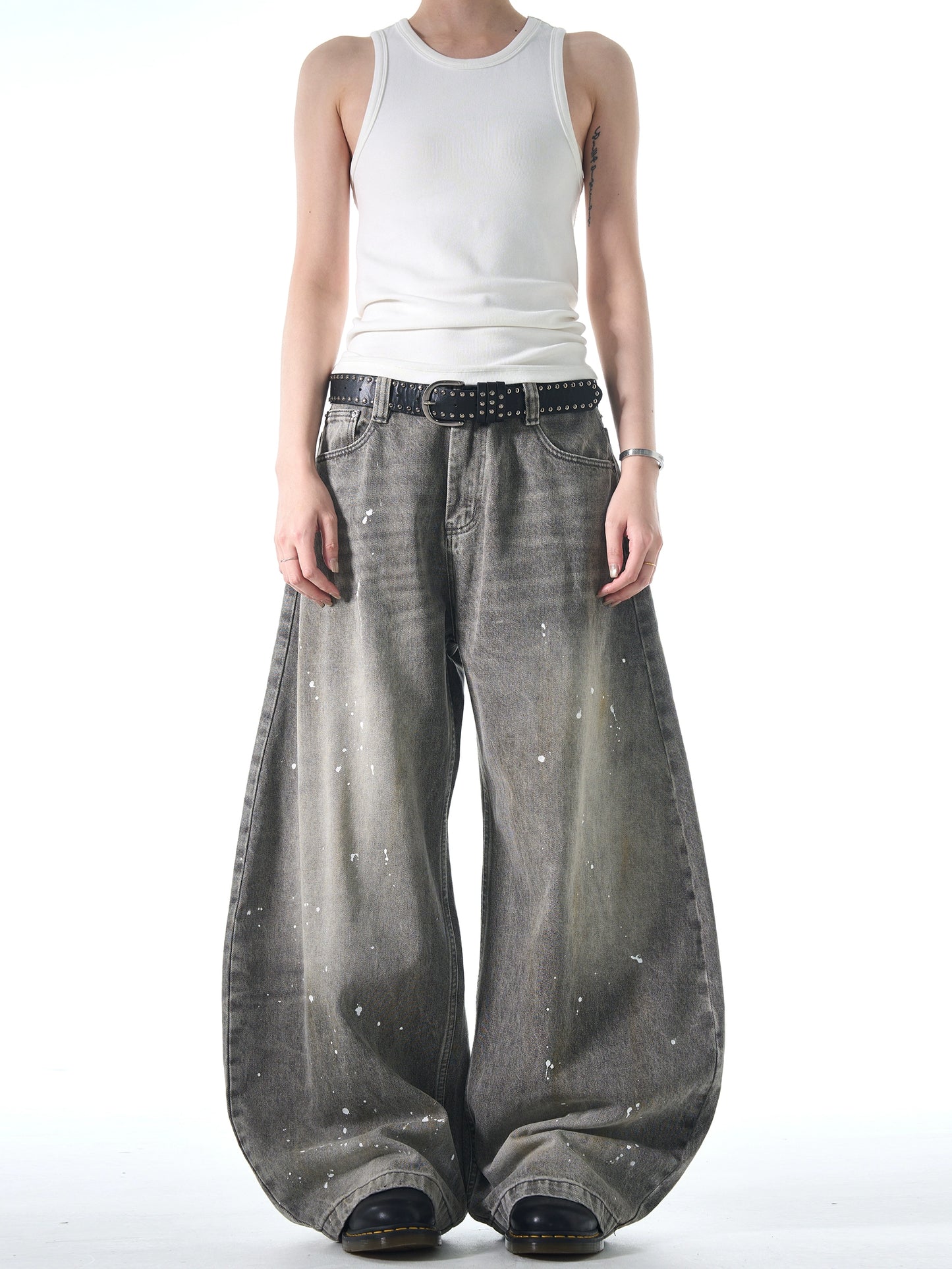SPLASH WASHED BAGGY DENIM PANTS